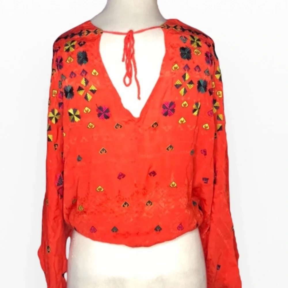 Free People Embroidery puff Sleeves V neck…